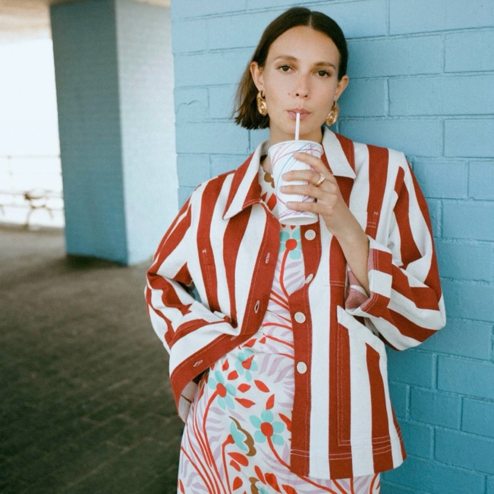 RHODE Dalton Twill Cabana Stripe Jacket, Brick